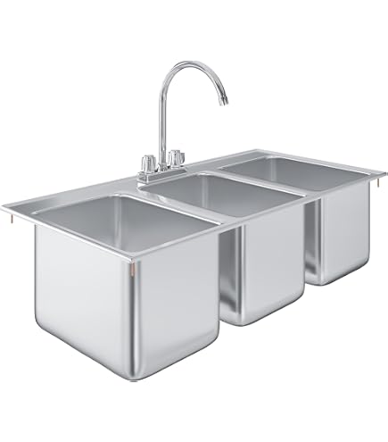 Amazon.com: Stainless Steel 3 Compartment Drop-In Sink. Bowl 10 in